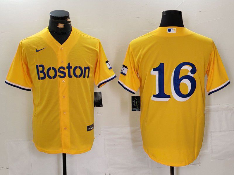 Men Boston Red Sox #16 No Name Yellow City Edition Nike 2024 MLB Jersey style 1